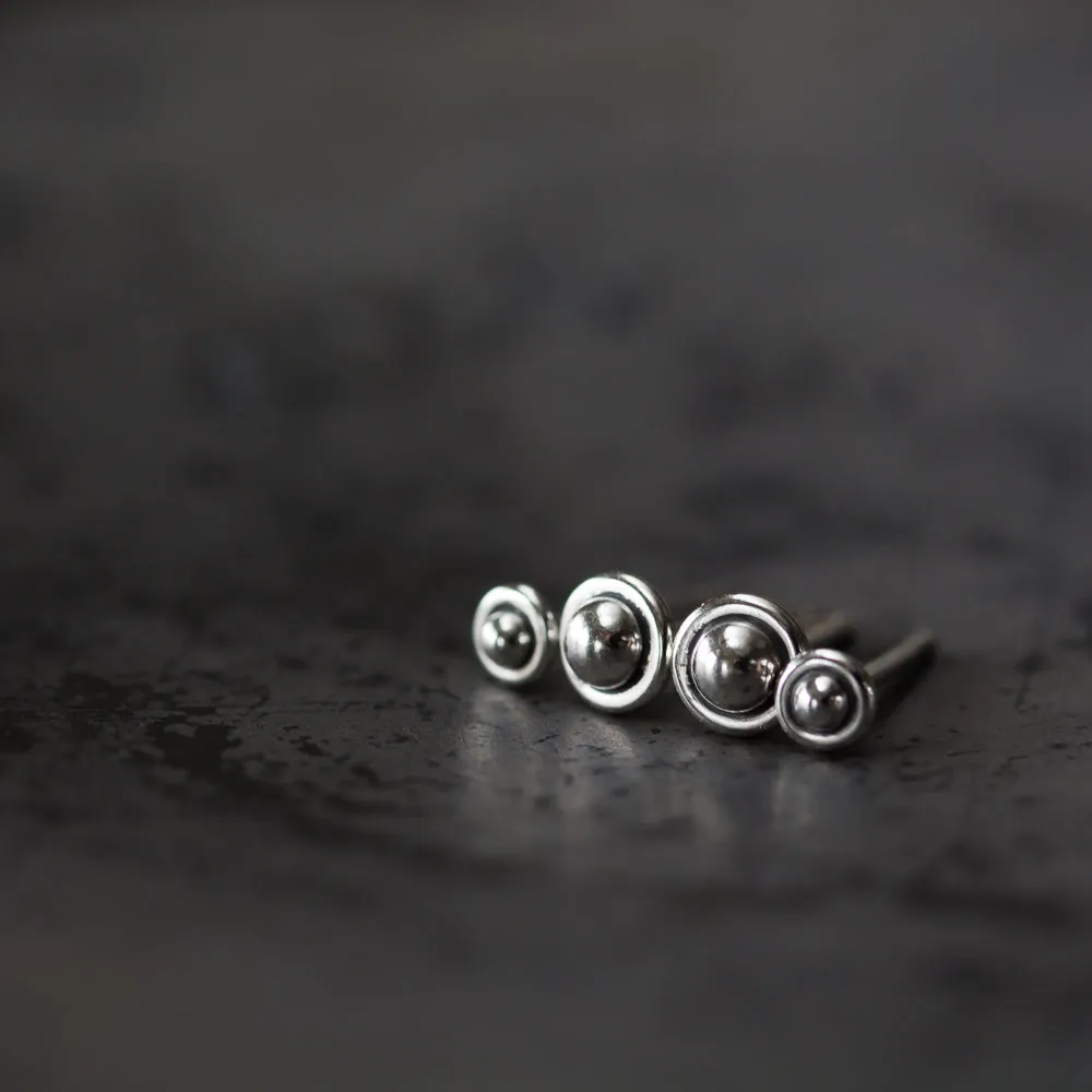 4.5mm and 3mm Ball in Circle "UFO" Studs, Double Piercing Set in Sterling Silver