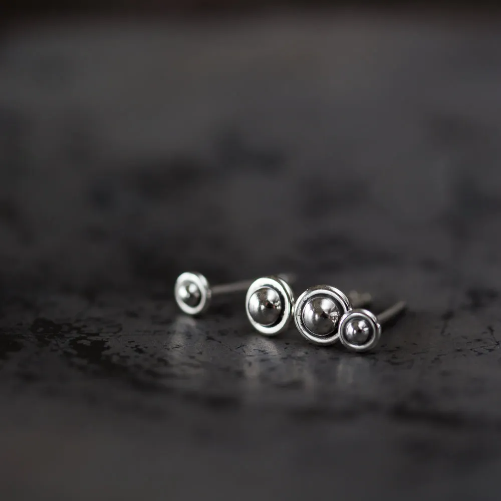 4.5mm and 3mm Ball in Circle "UFO" Studs, Double Piercing Set in Sterling Silver