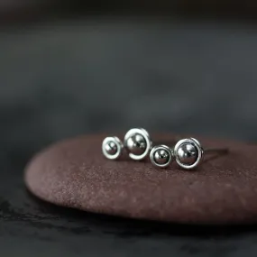 4.5mm and 3mm Ball in Circle "UFO" Studs, Double Piercing Set in Sterling Silver