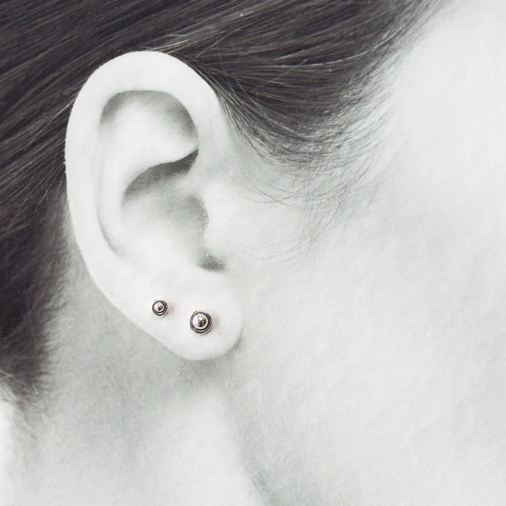 4.5mm and 3mm Ball in Circle "UFO" Studs, Double Piercing Set in Sterling Silver