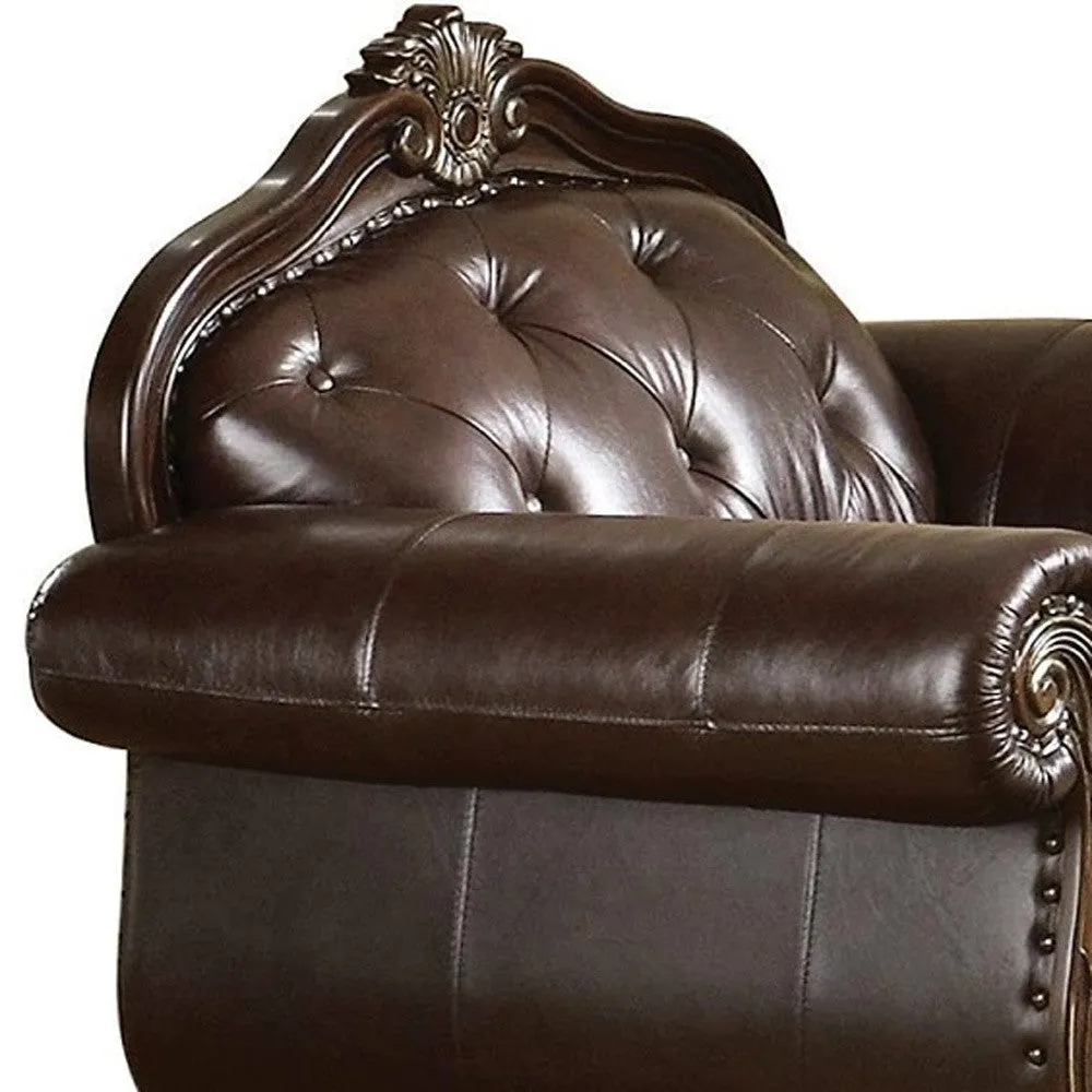 47 Espresso And Black Top Grain Leather Tufted Arm Chair