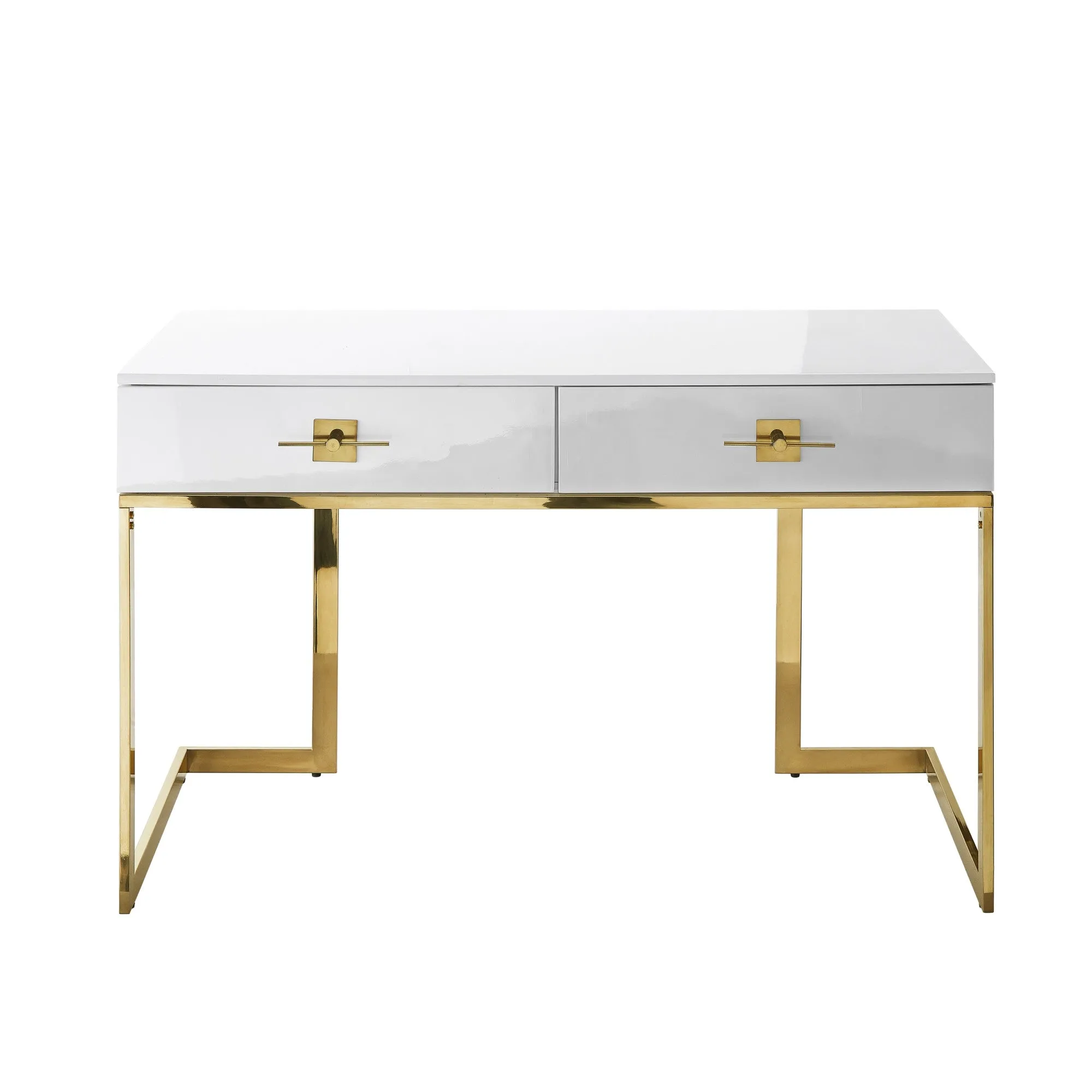 47 White and Silver Metallic Writing Desk With Two Drawers