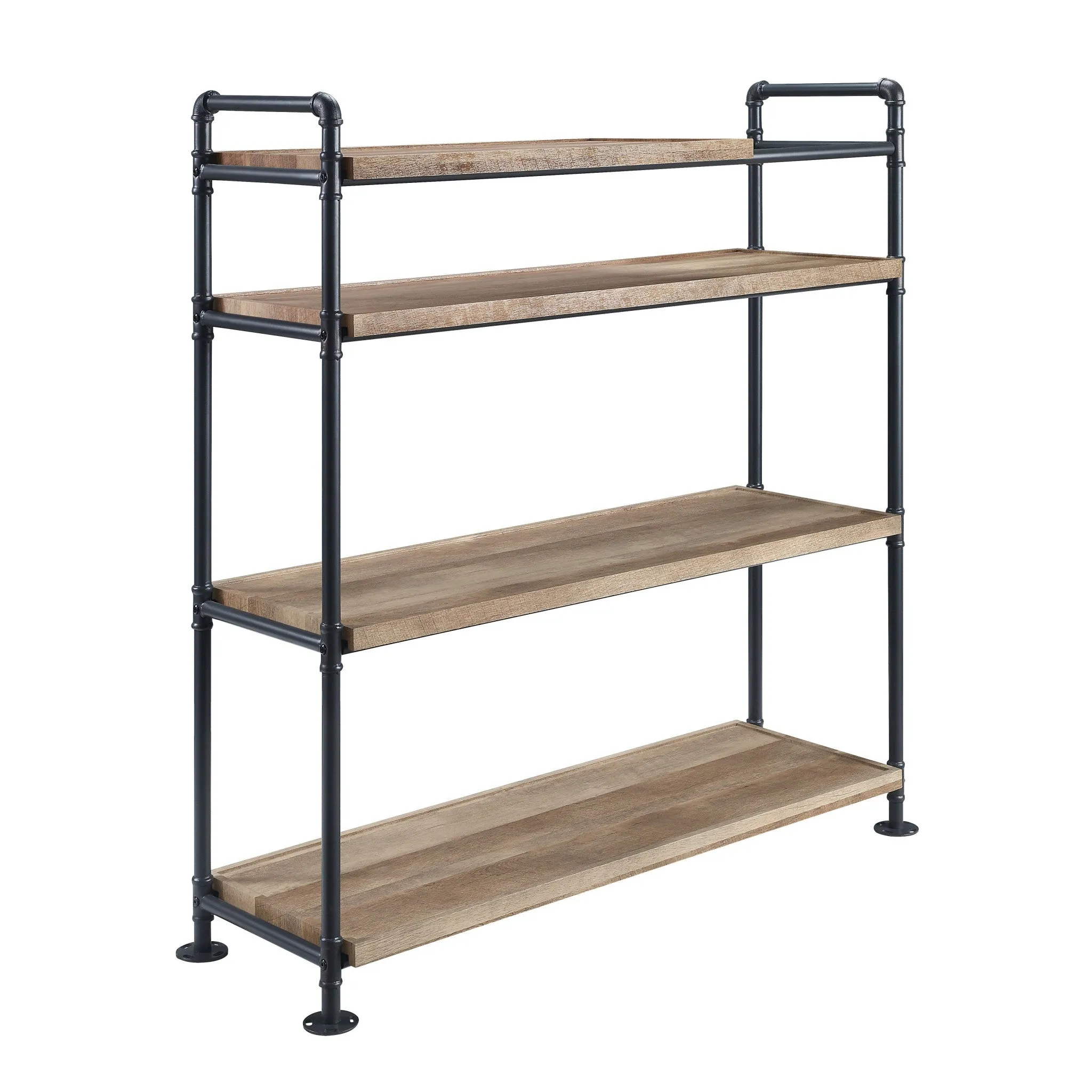 49 Brown and Black Metal Four Tier Etagere Bookcase