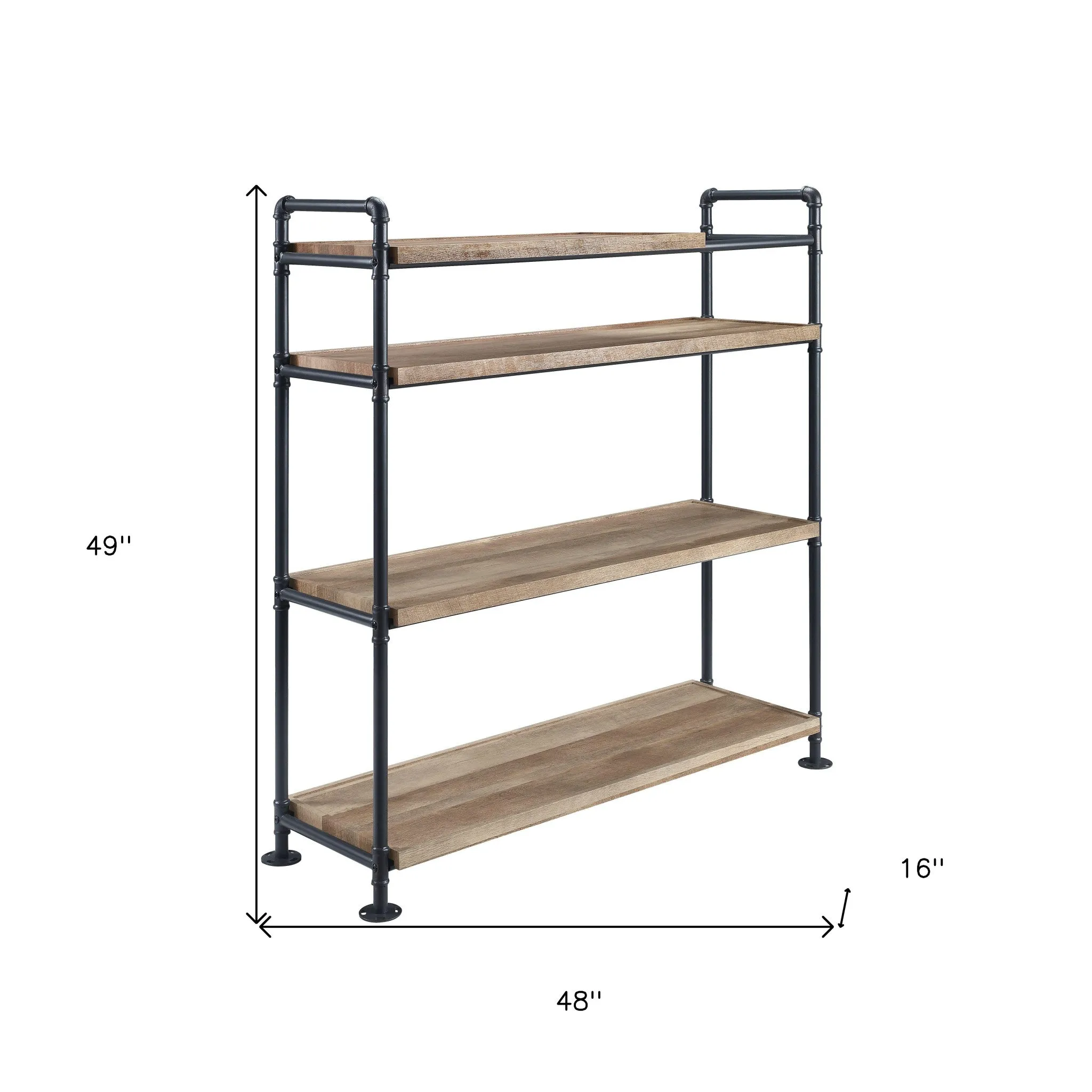 49 Brown and Black Metal Four Tier Etagere Bookcase