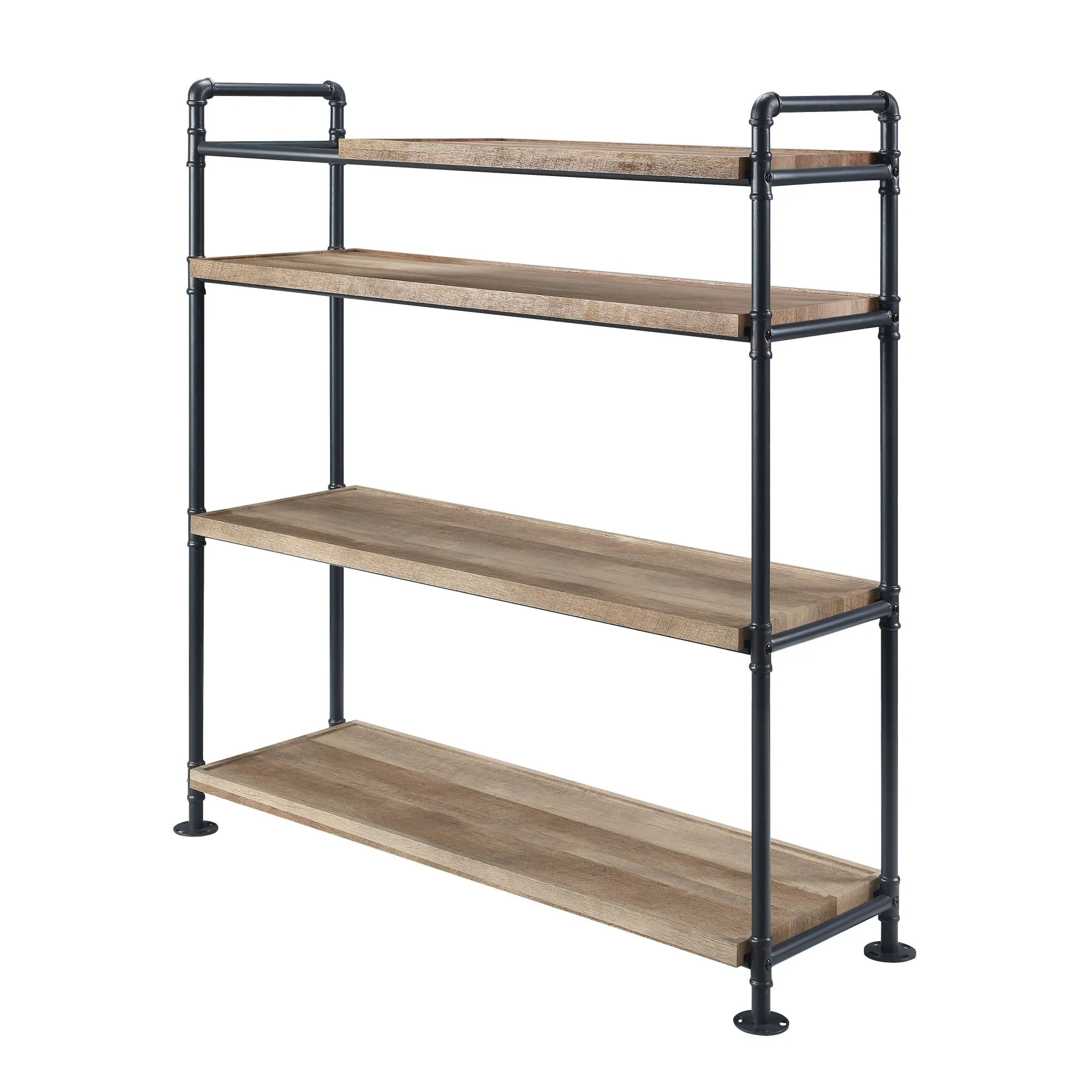 49 Brown and Black Metal Four Tier Etagere Bookcase