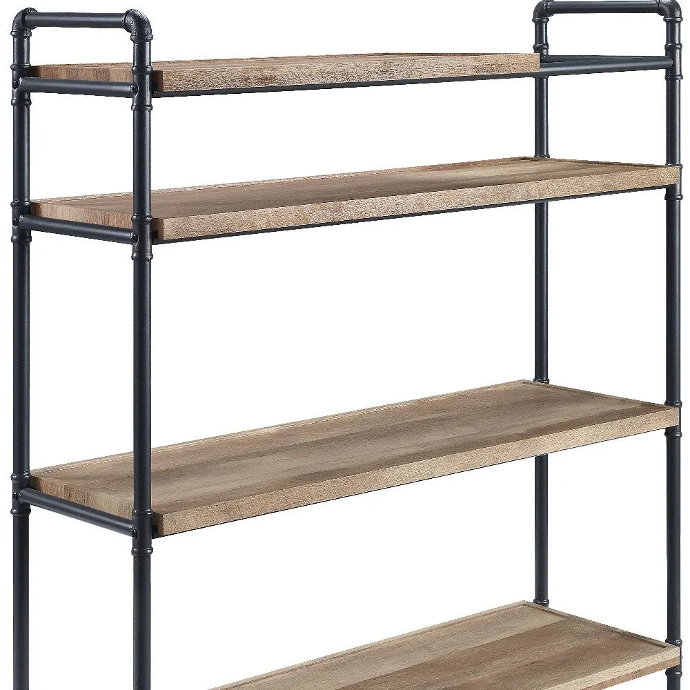 49 Brown and Black Metal Four Tier Etagere Bookcase