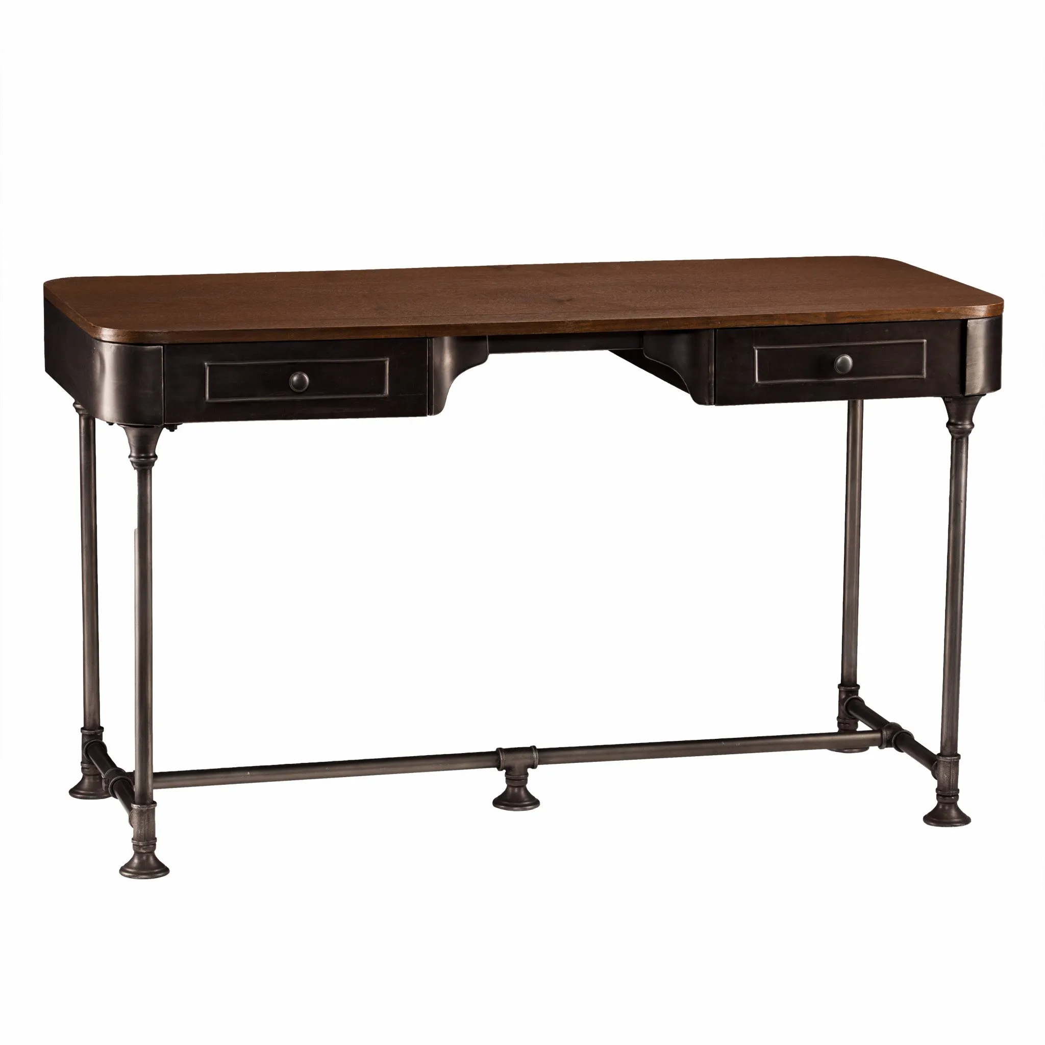 50 Brown And Silver Writing Desk With Two Drawers