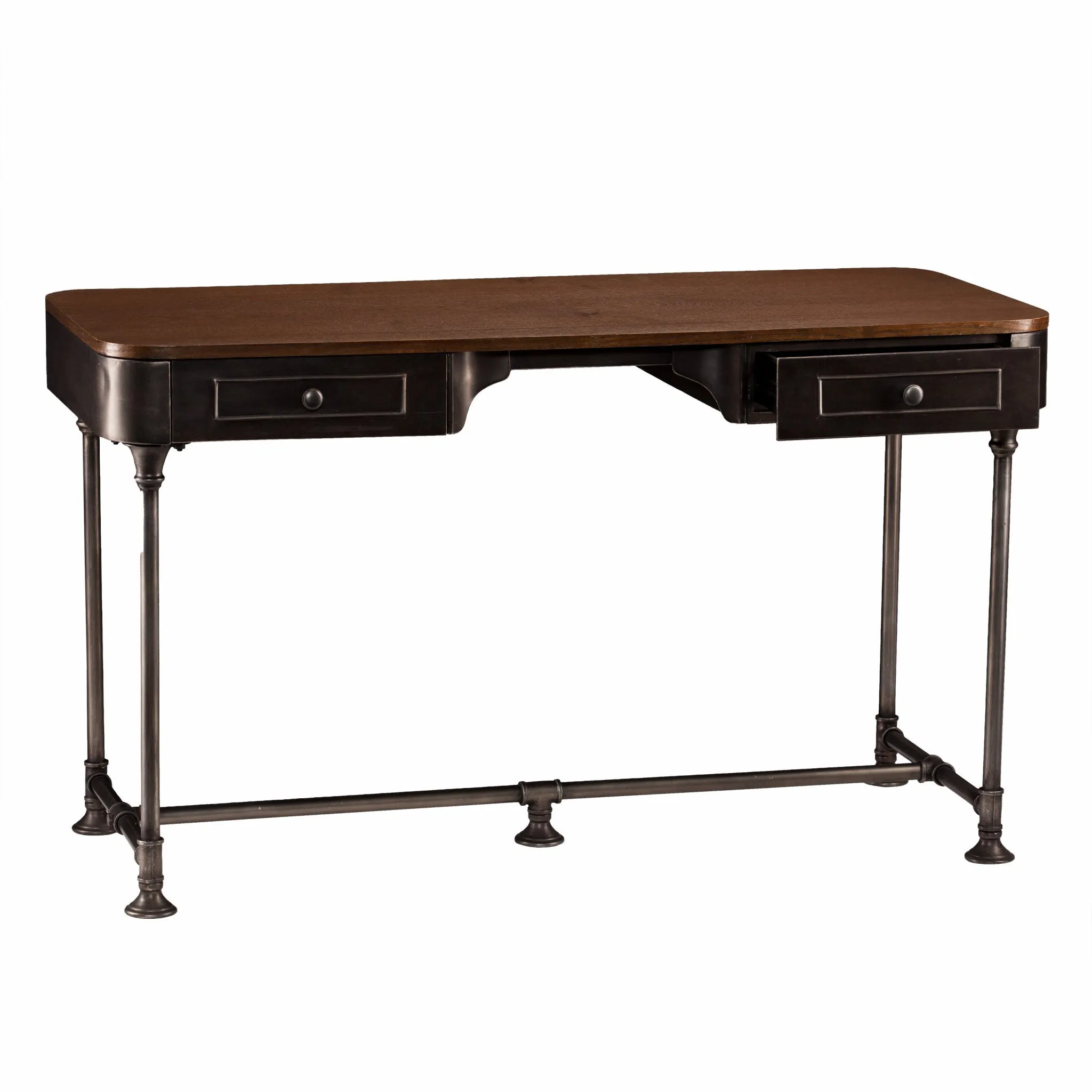 50 Brown And Silver Writing Desk With Two Drawers