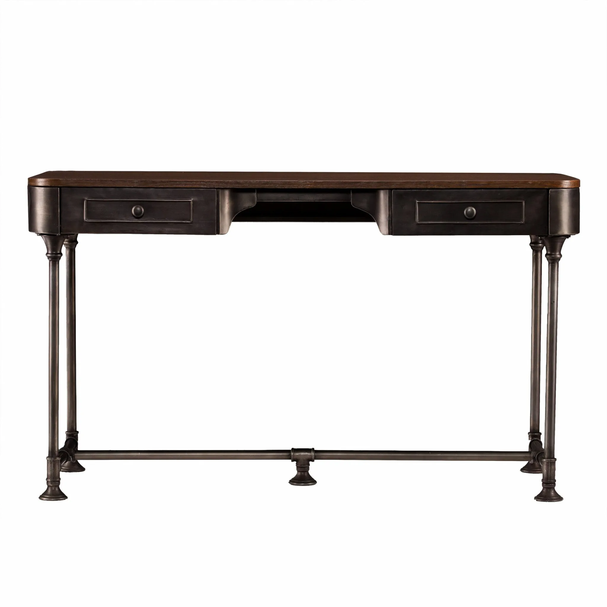 50 Brown And Silver Writing Desk With Two Drawers