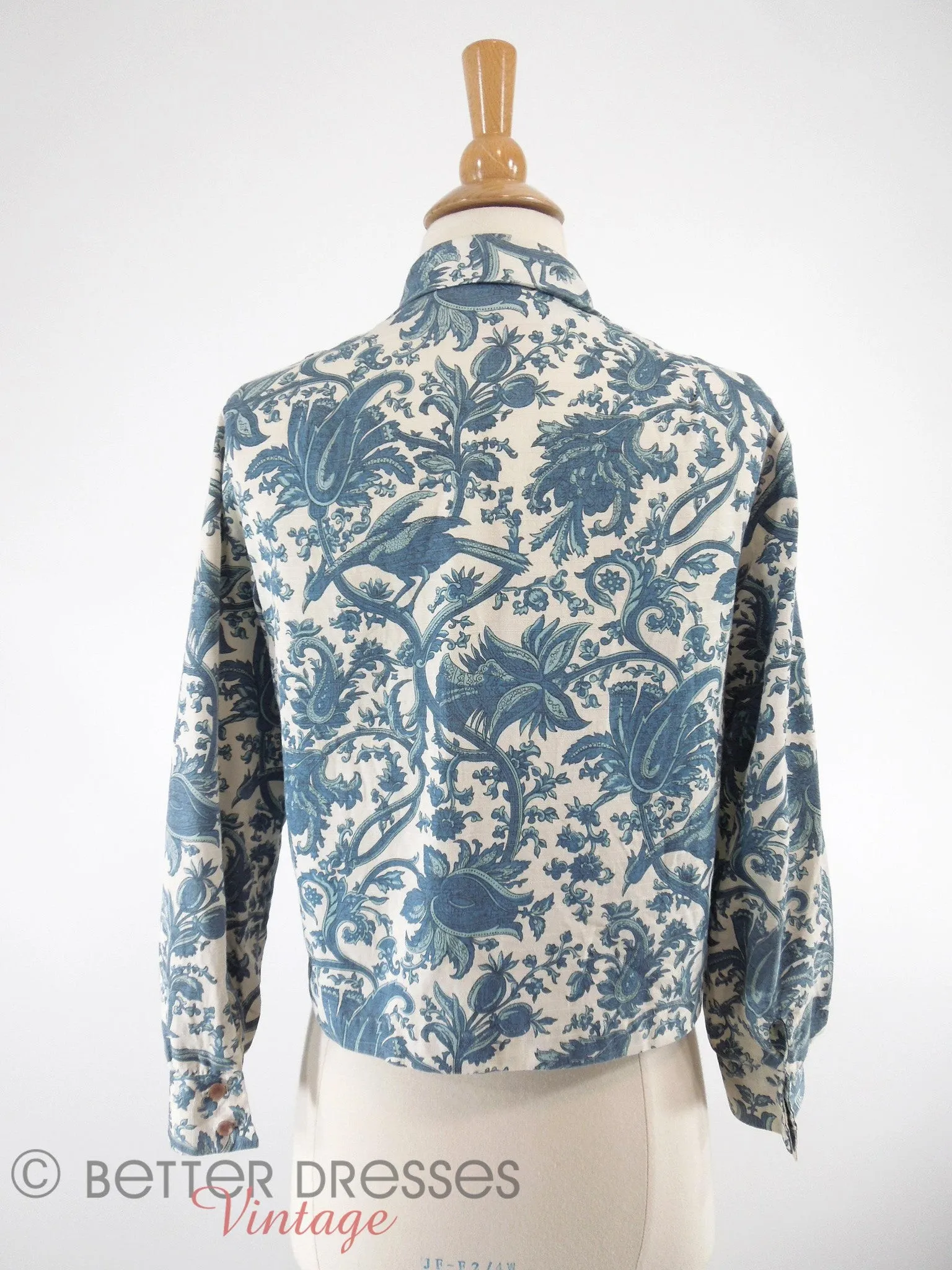 50s/60s Toile Lightweight Jacket or Blouse - sm, med