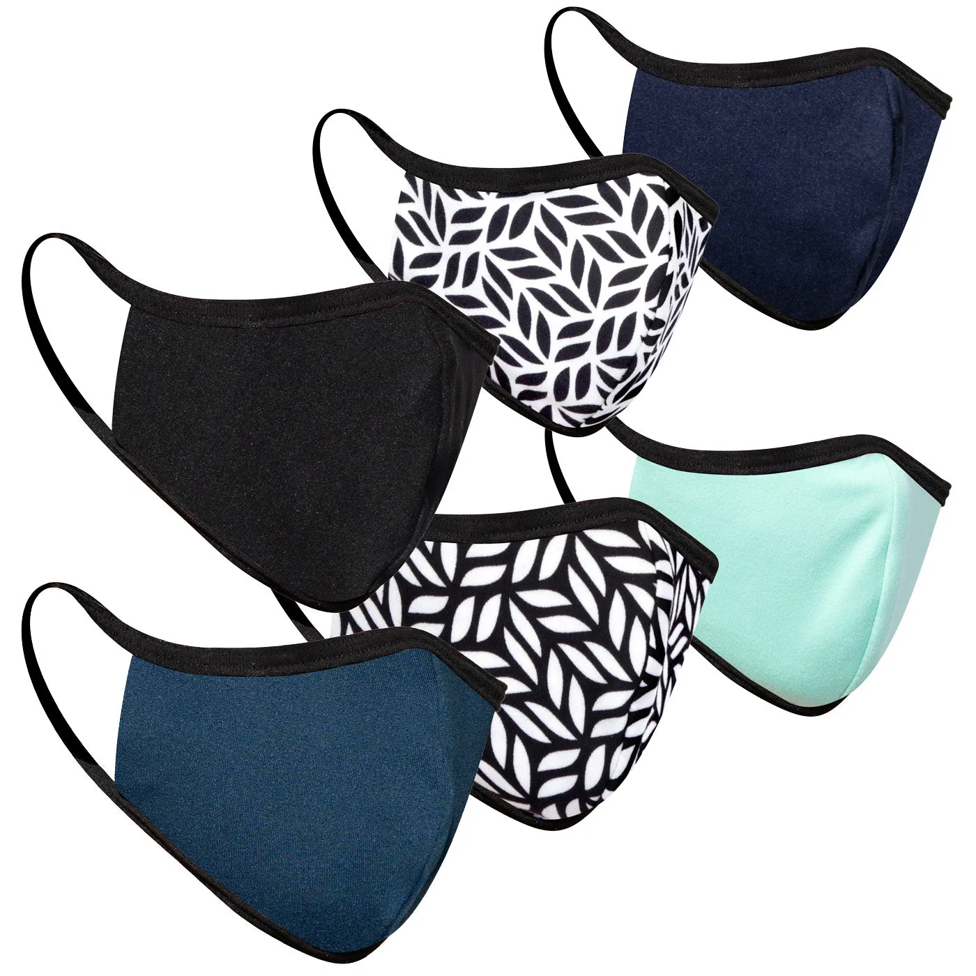 6-Pack Leaf & Solid Print Double Layered Adult Masks