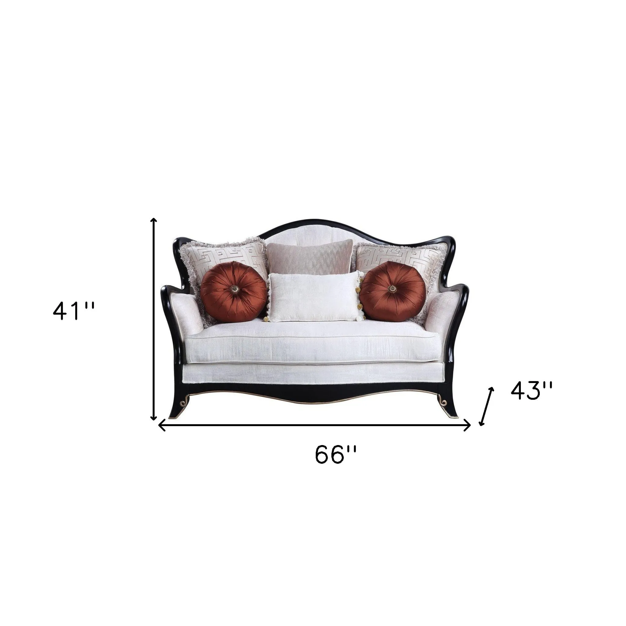 66 Beige And Black Cotton Blend Loveseat and Toss Pillows