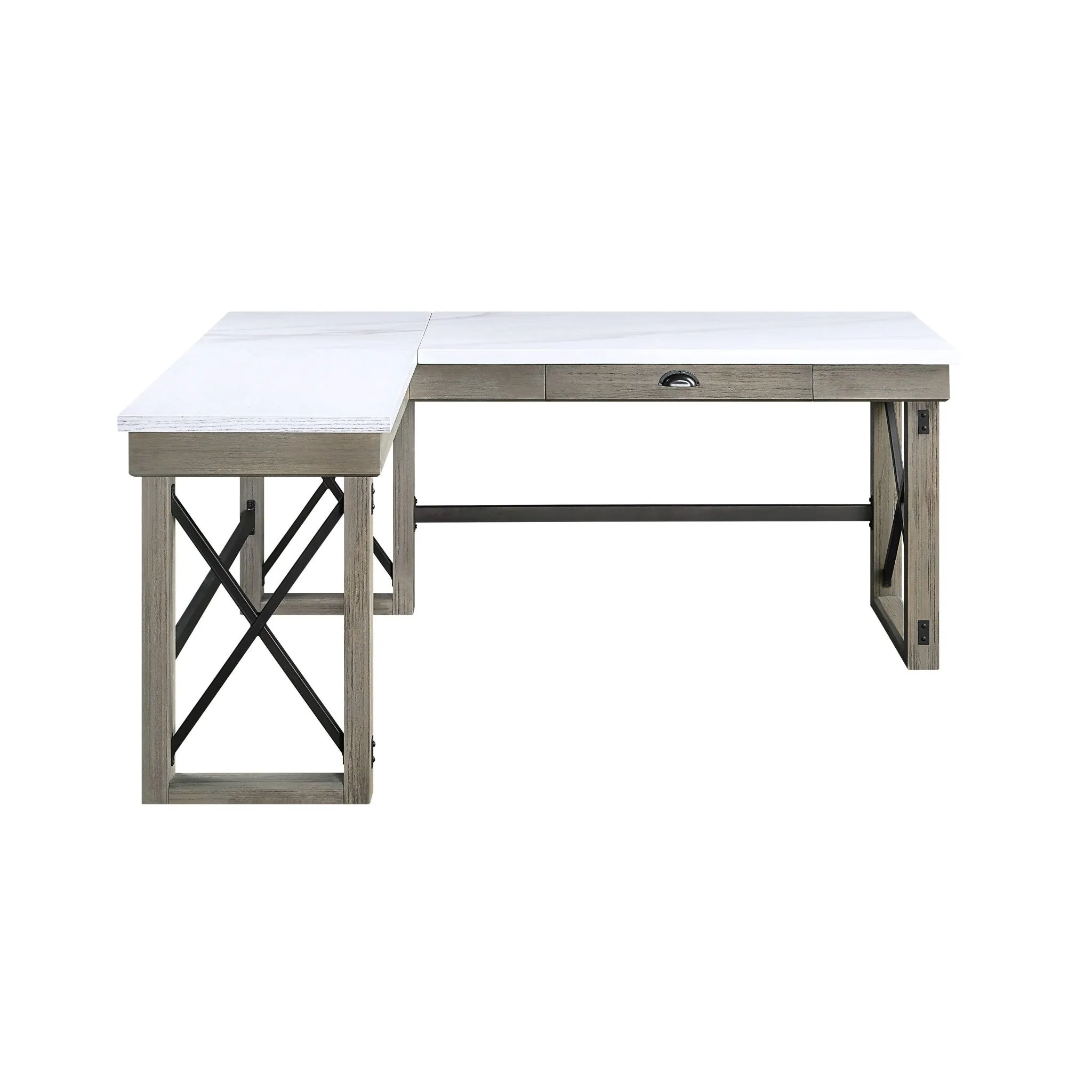 67 White and Brown Marble L Shape Writing Desk