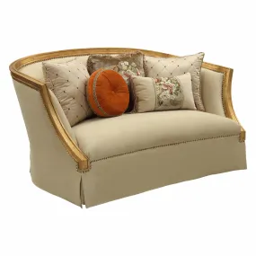 70 Tan And Gold Polyester Blend Curved Loveseat and Toss Pillows