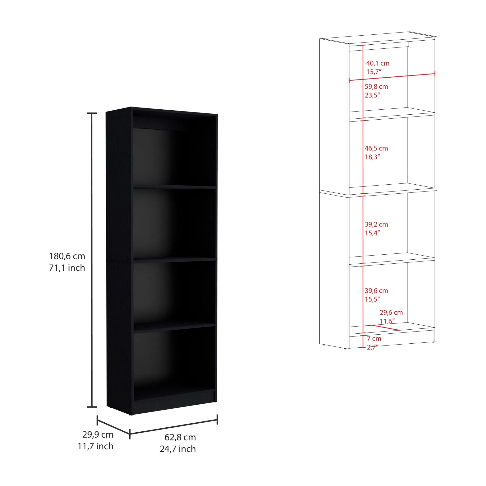 71 Black Four Tier Bookcase