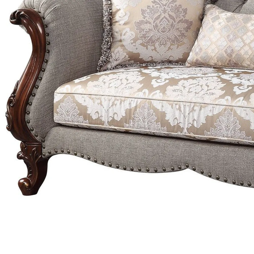 72 Beige And Dark Brown Linen Loveseat and Toss Pillows