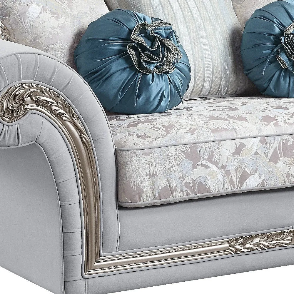 76 Light Gray And Platinum Linen Loveseat and Toss Pillows