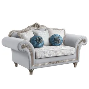 76 Light Gray And Platinum Linen Loveseat and Toss Pillows