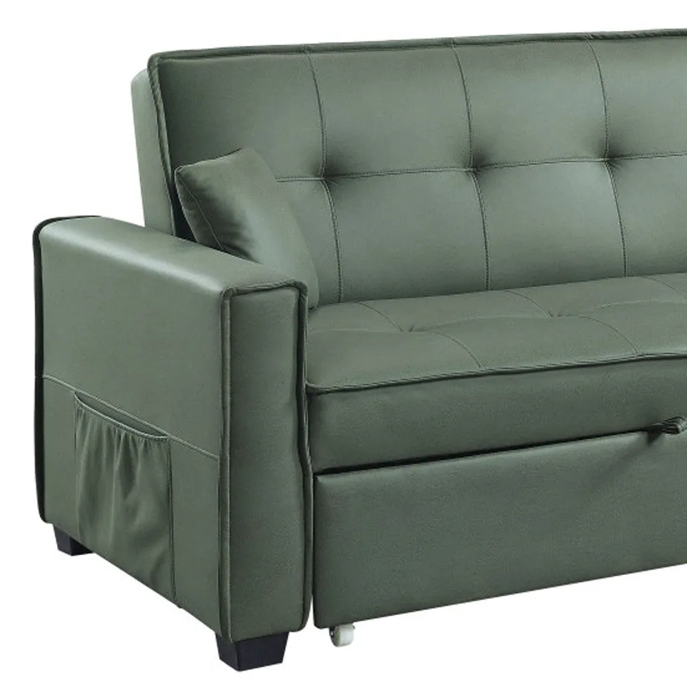 82 Green Velvet And Black Sleeper Sofa With Two Toss Pillows