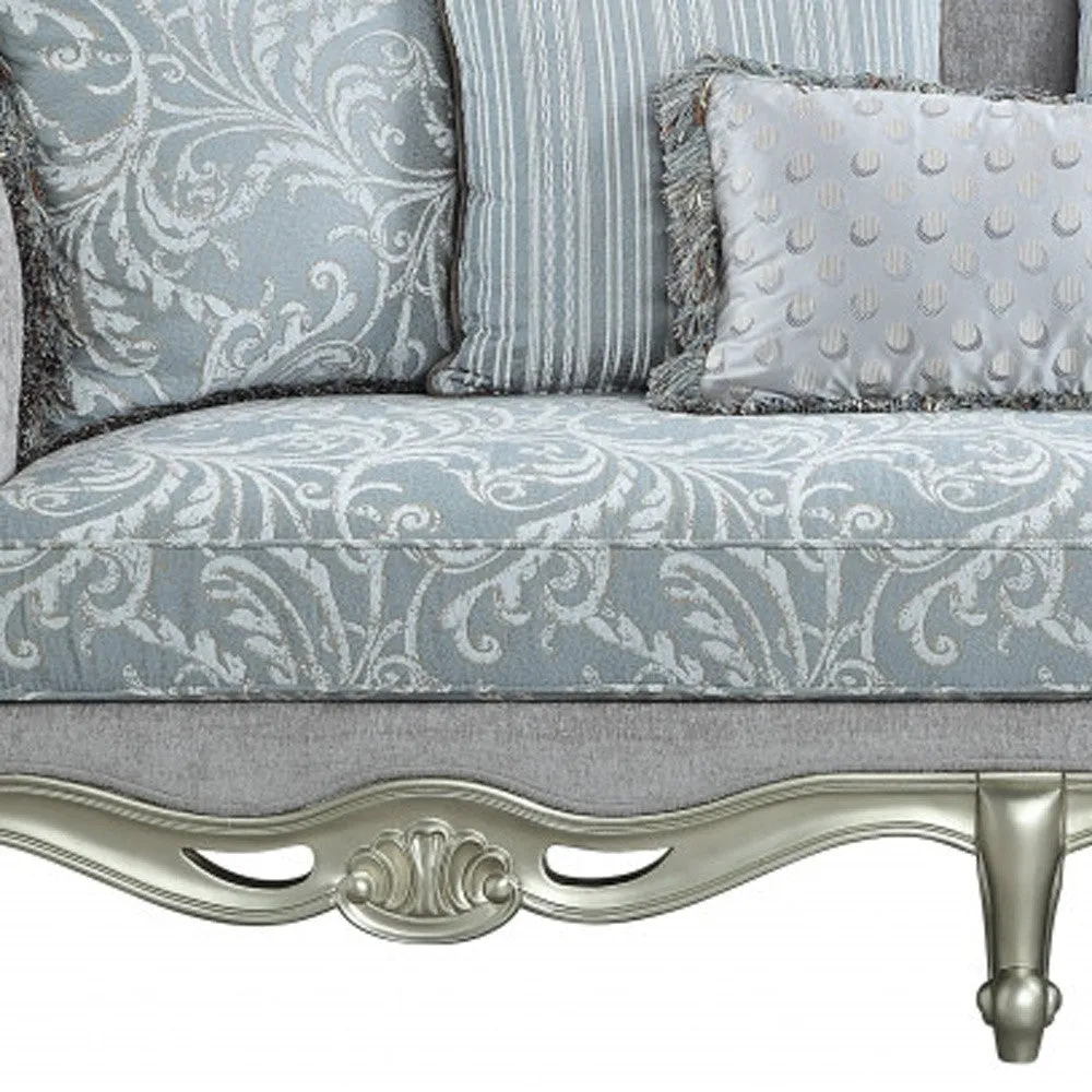 85 Light Gray And Champagne Linen Sofa And Toss Pillows