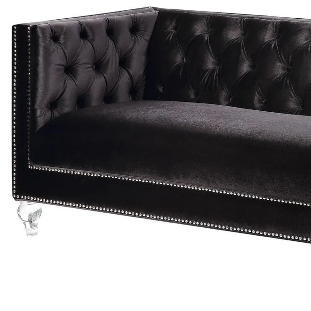 89 Black And Clear Velvet Sofa And Toss Pillows