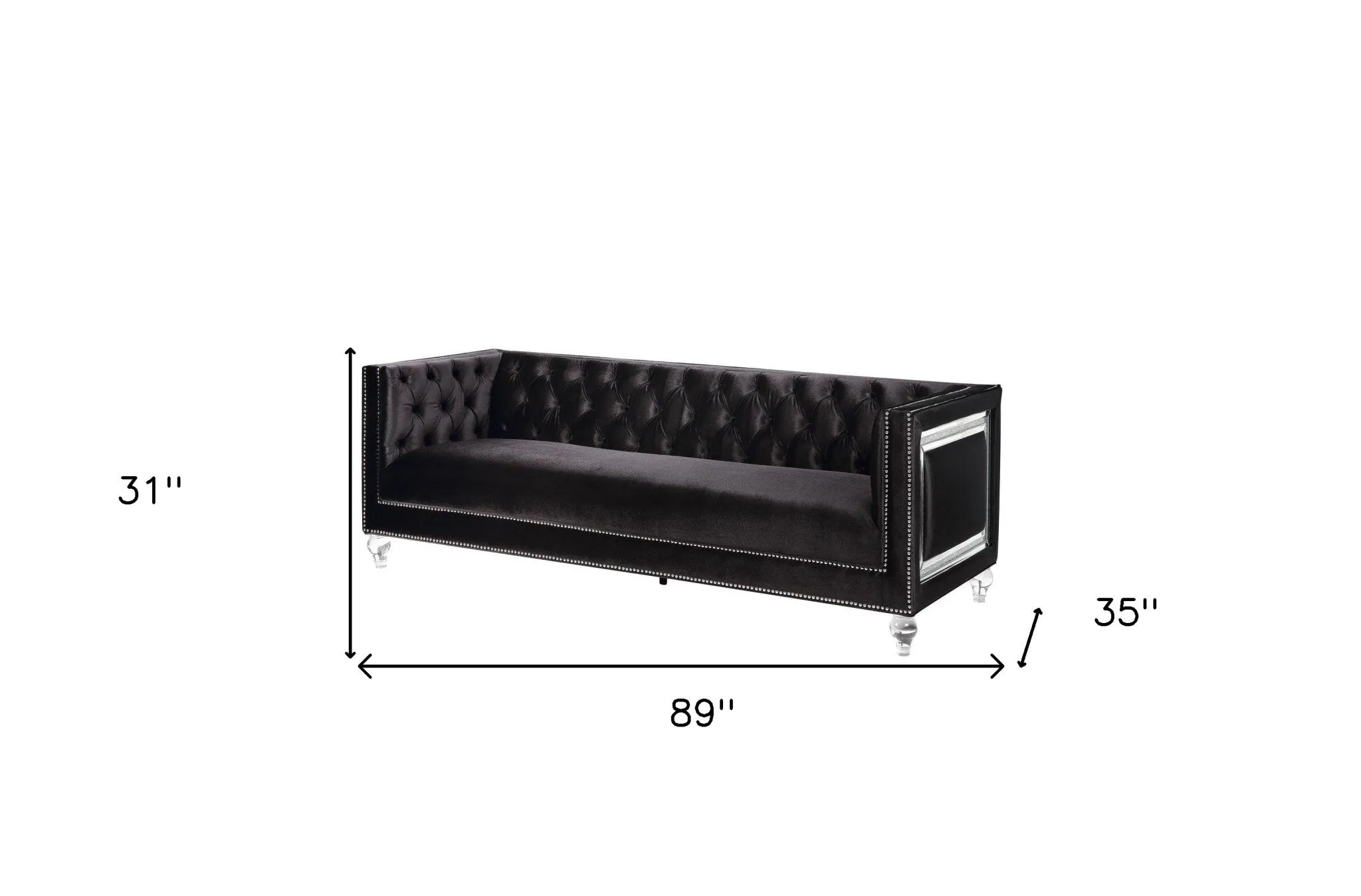 89 Black And Clear Velvet Sofa And Toss Pillows