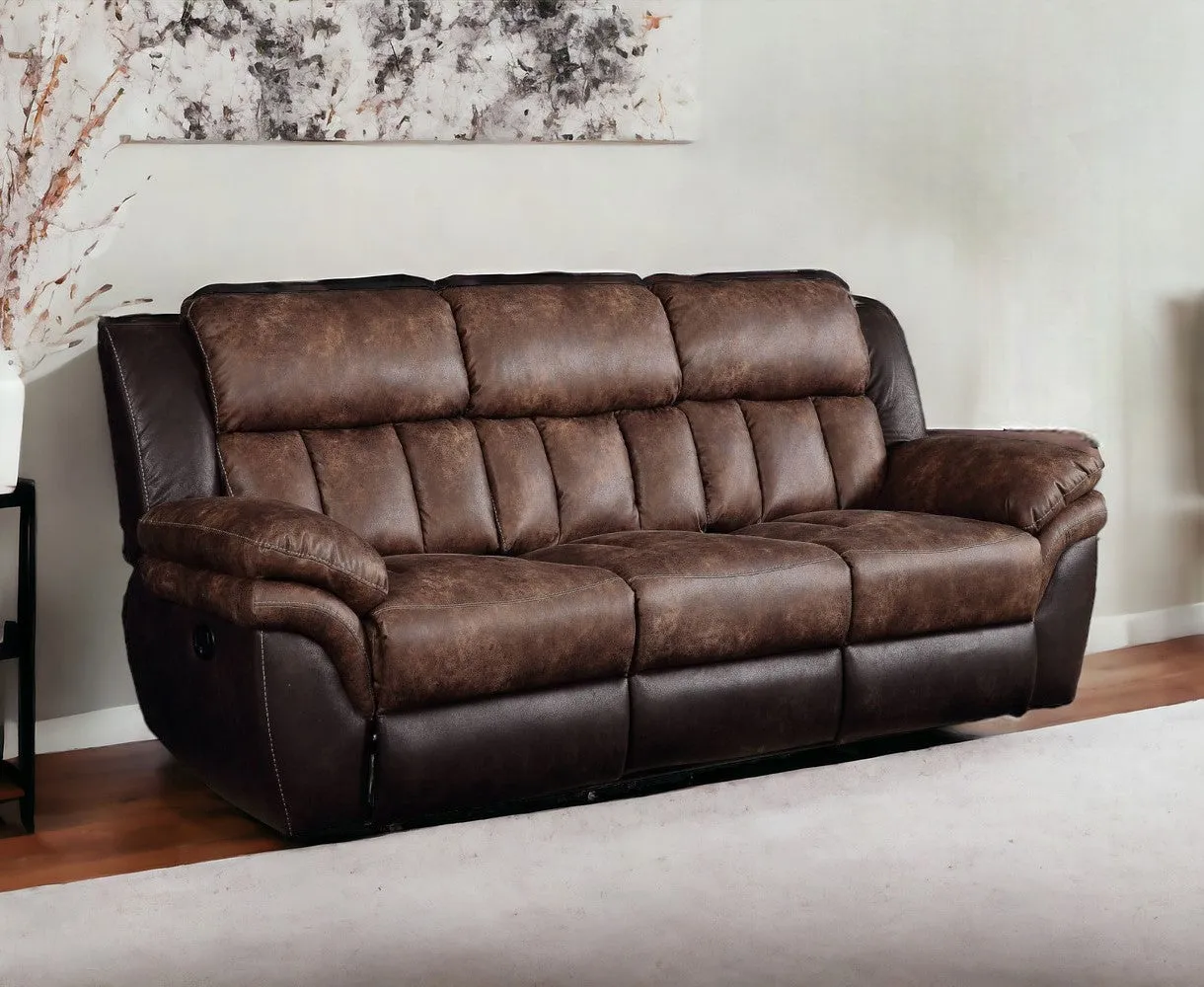 91 Espresso And Black Microfiber Reclining Sofa