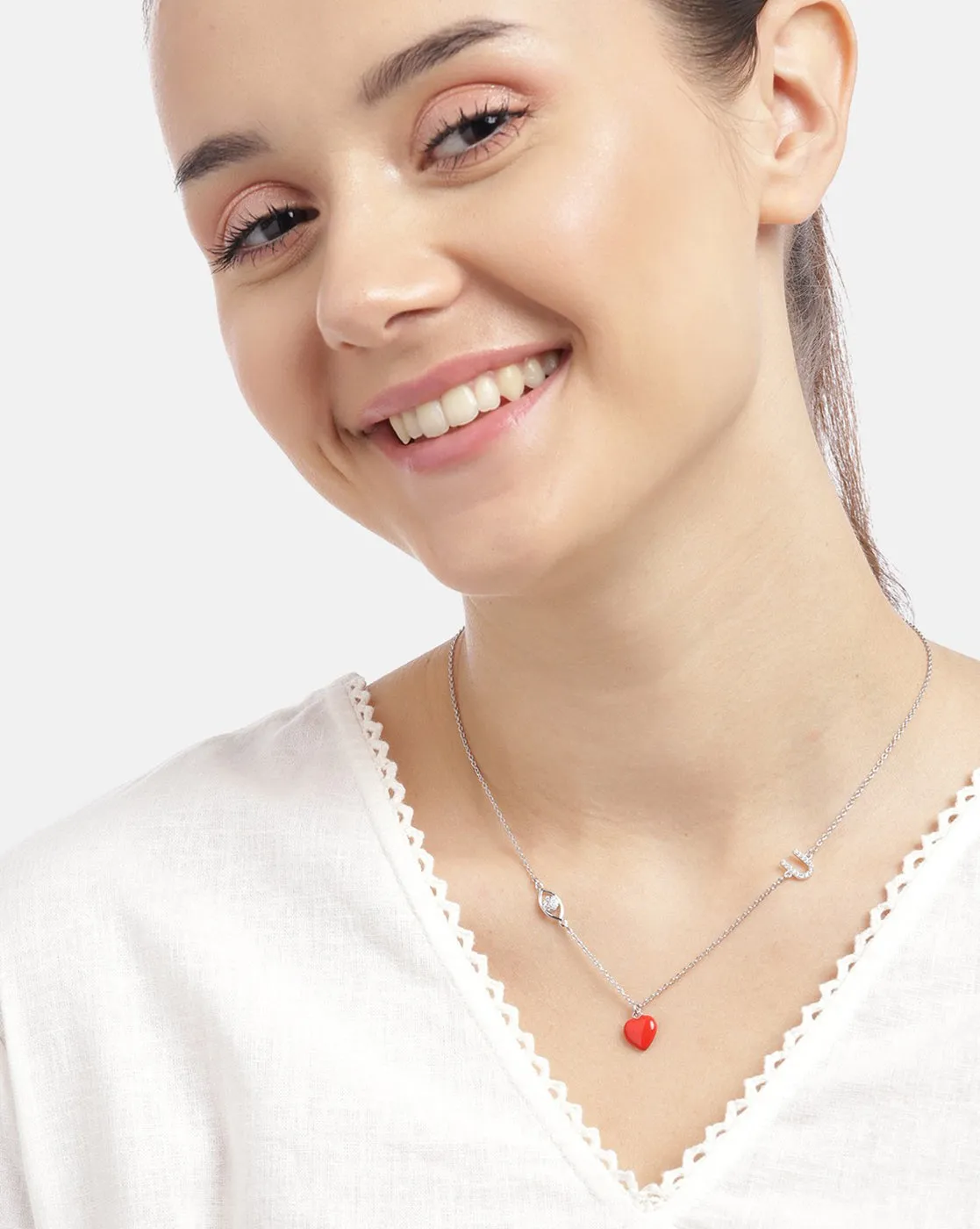 925 Sterling Silver Rhodium Plated with CZ Enamel Heart Pendant with chain for women