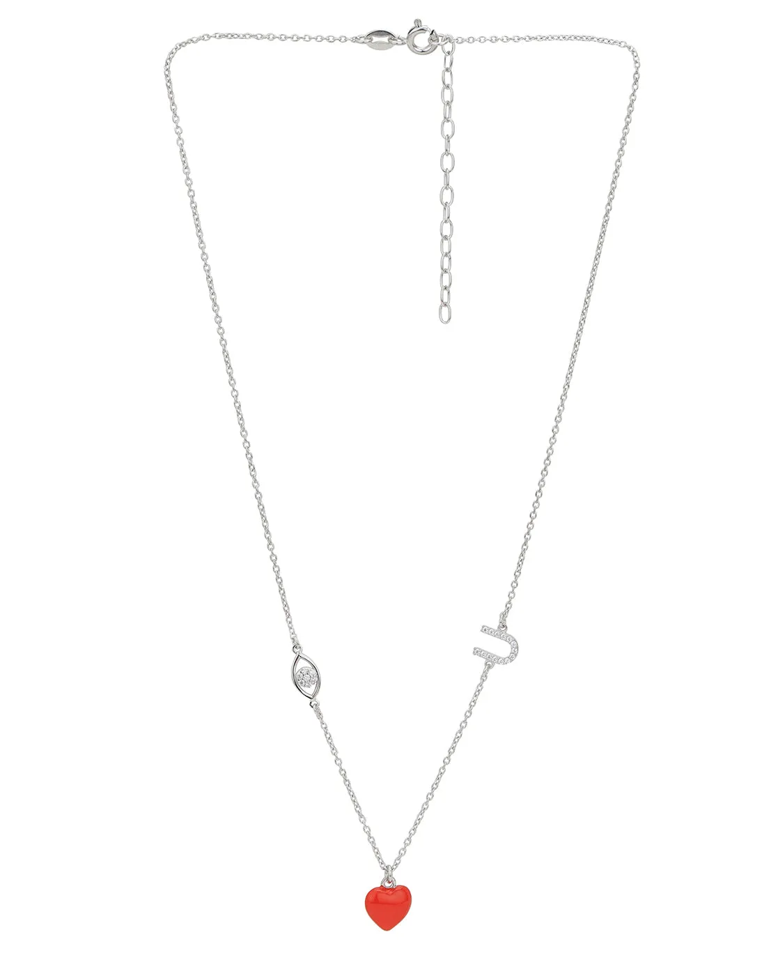 925 Sterling Silver Rhodium Plated with CZ Enamel Heart Pendant with chain for women