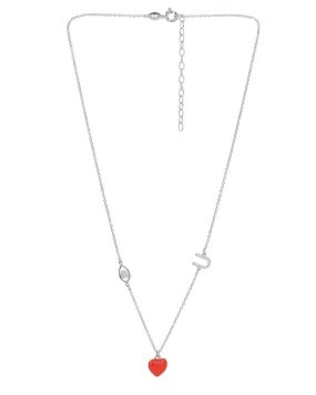 925 Sterling Silver Rhodium Plated with CZ Enamel Heart Pendant with chain for women