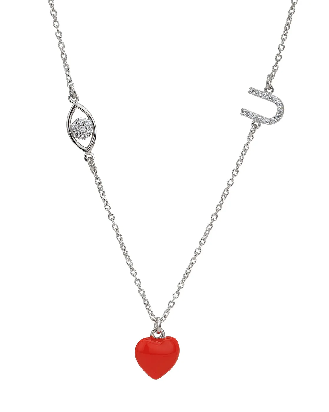 925 Sterling Silver Rhodium Plated with CZ Enamel Heart Pendant with chain for women