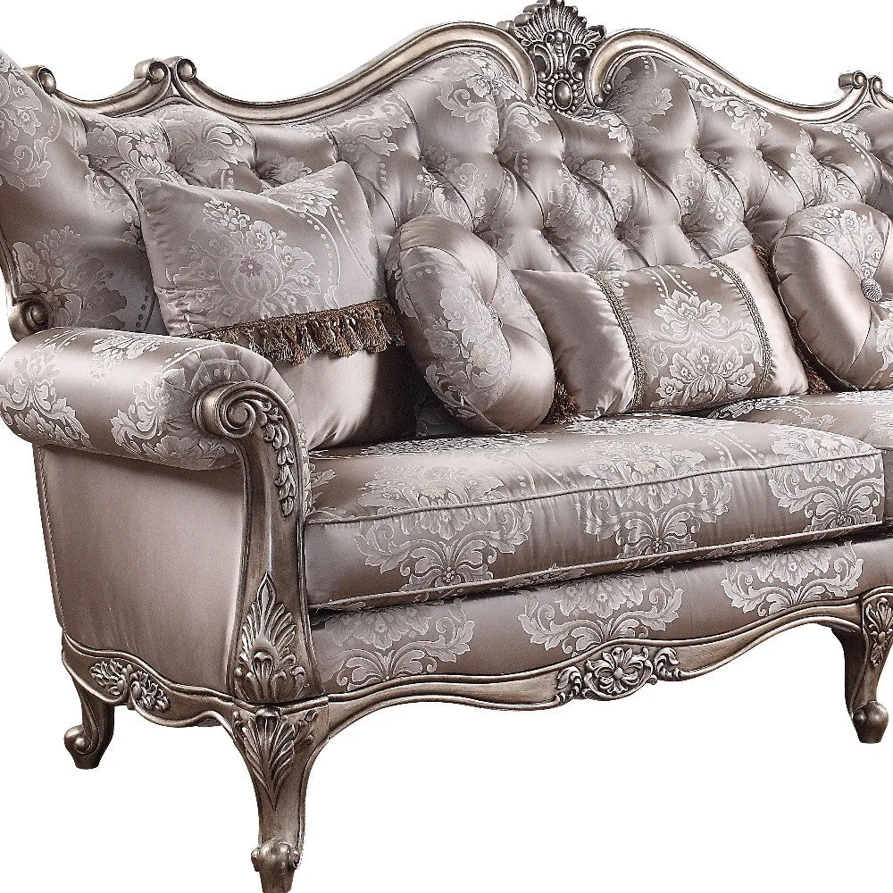 94 Fabric Imitation silk And Champagne Sofa With Five Toss Pillows