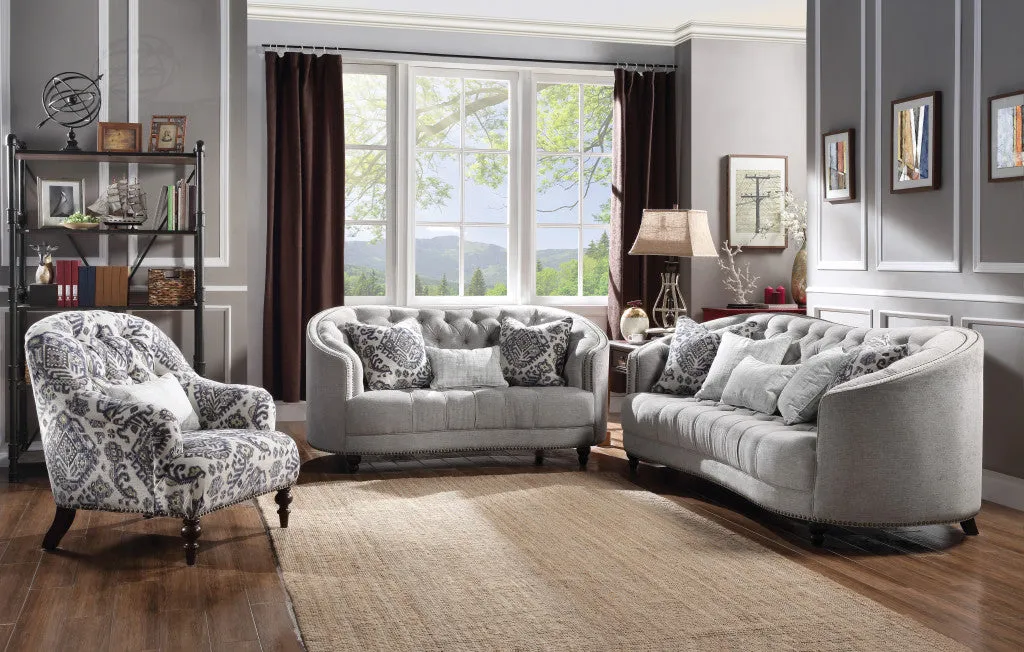 95 Light Gray Linen And Black Sofa With Five Toss Pillows