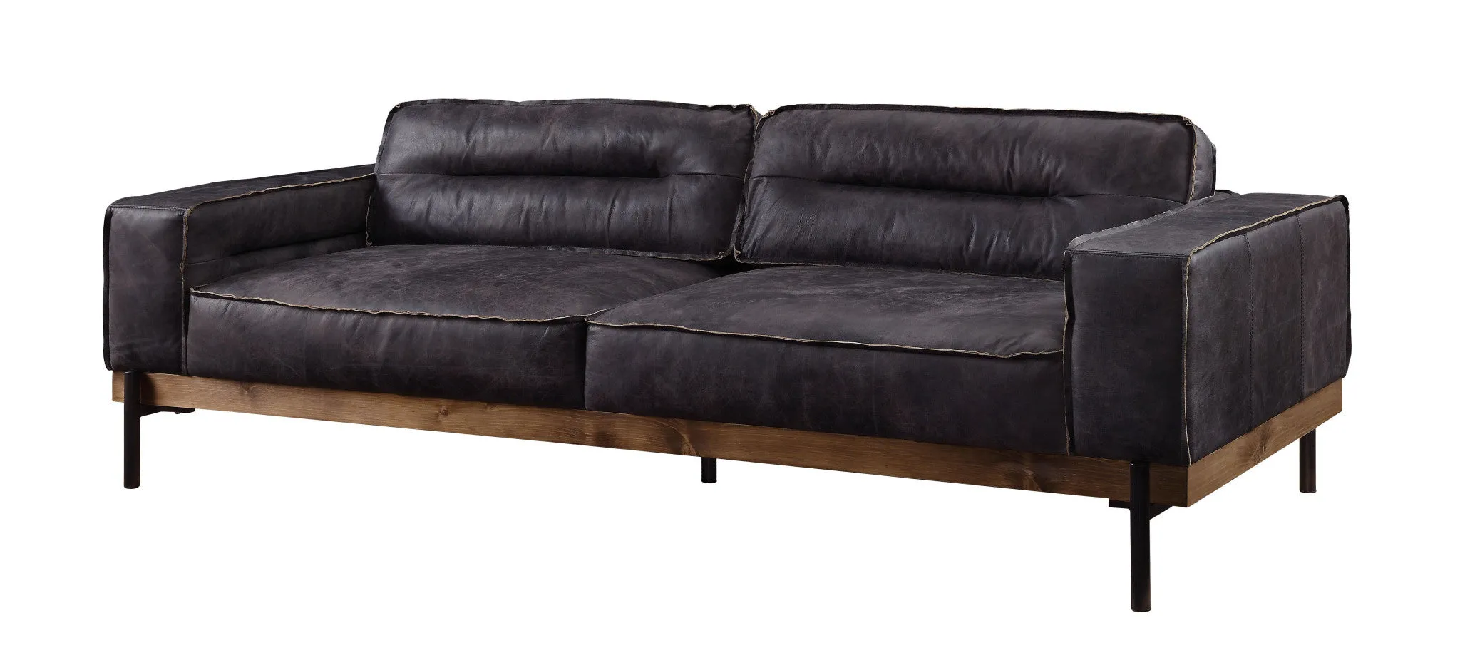 96 Antique Ebony Black Top Grain Leather Sofa