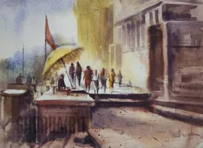 A beautiful painting of a ghat in Banaras