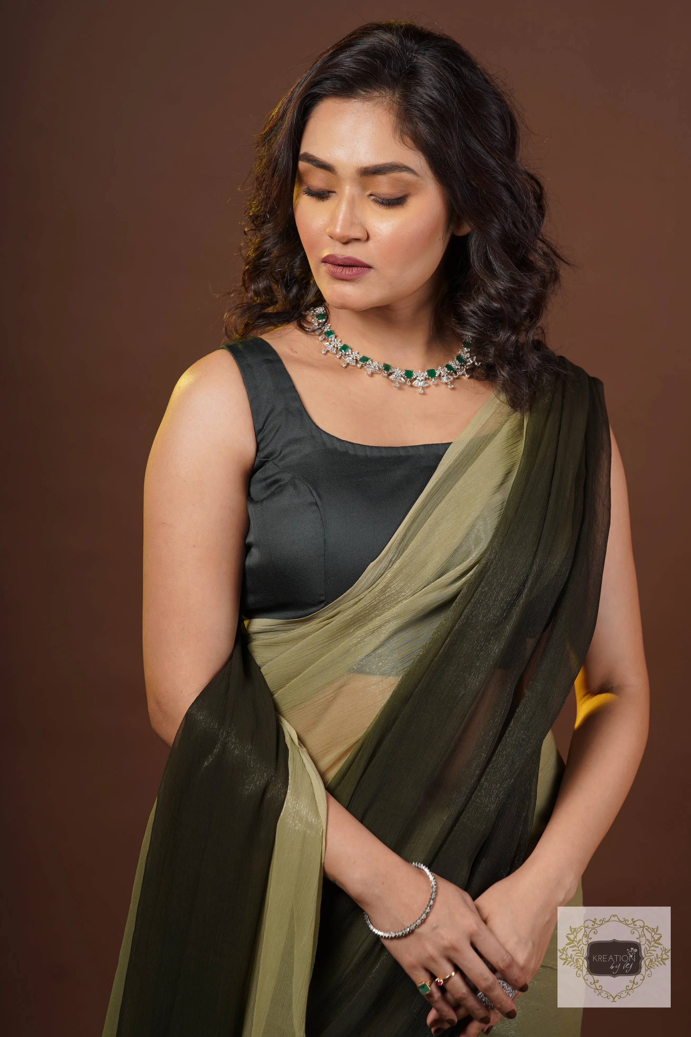 Aam Panna Crushed Organza Ombré Saree