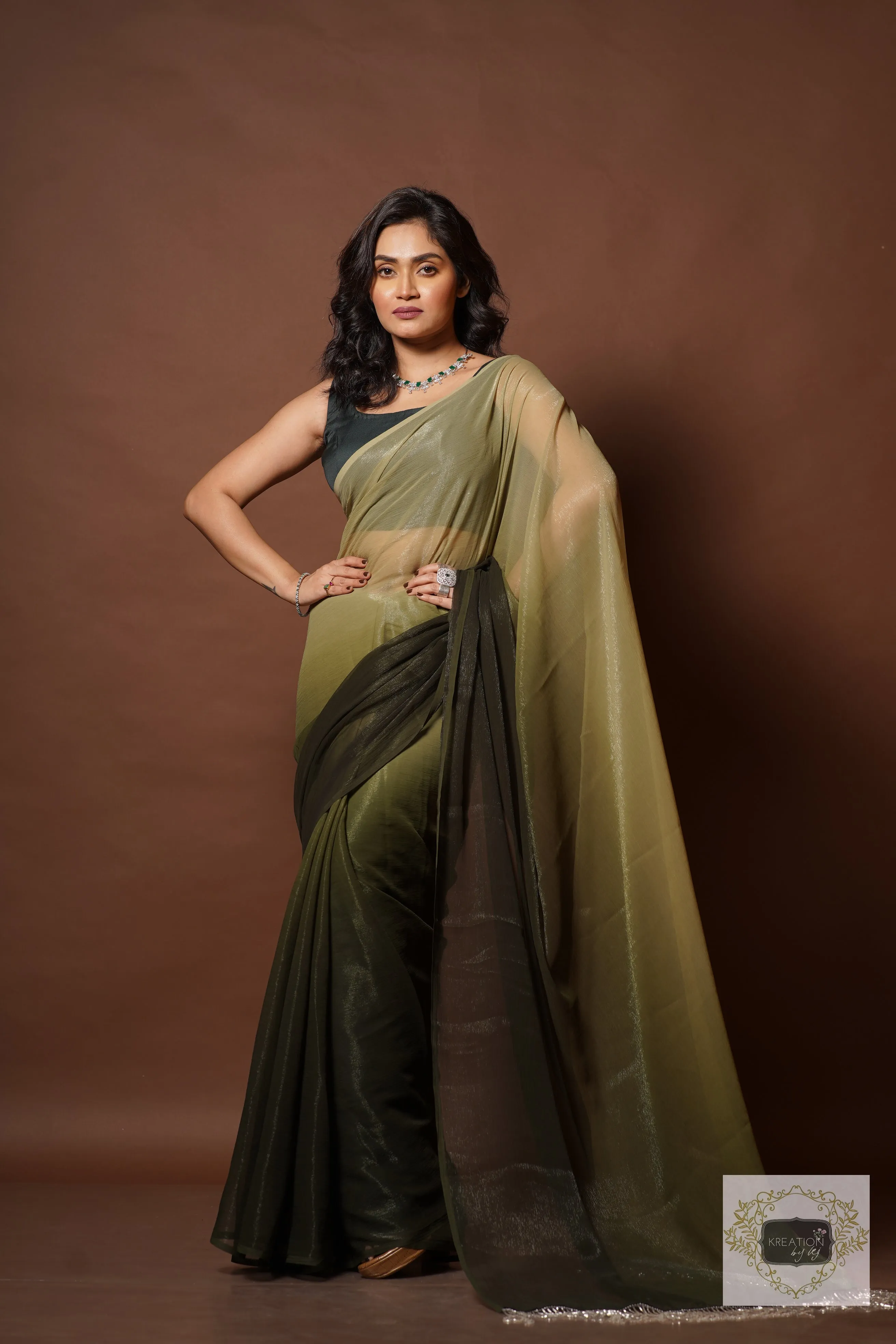 Aam Panna Crushed Organza Ombré Saree