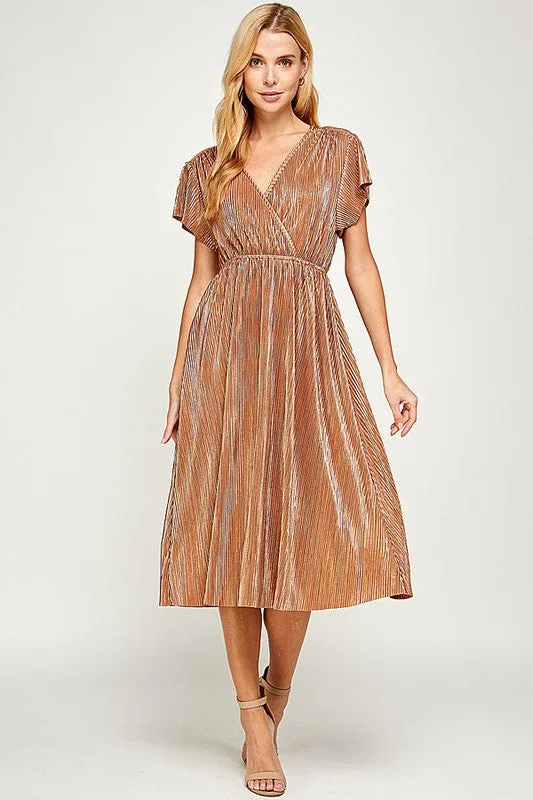 Abigail V-Neck MIDI Dress in Bronze