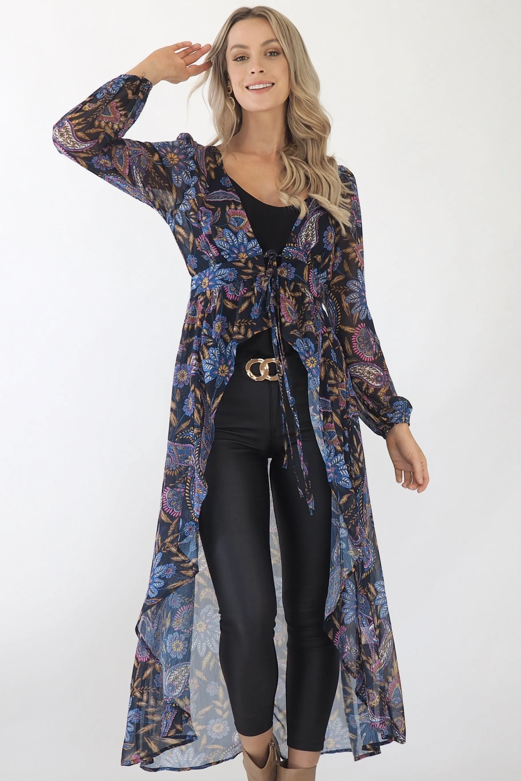 Adele Hi-Low top Blouse- Navy/Purple/Gold