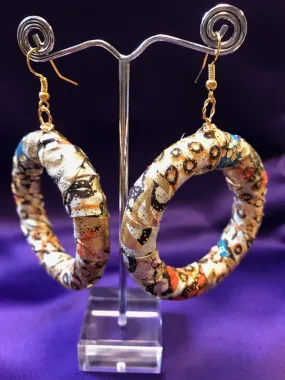 African Hoops in Gold Ankara Print - Up cycled Zero Waste Earrings