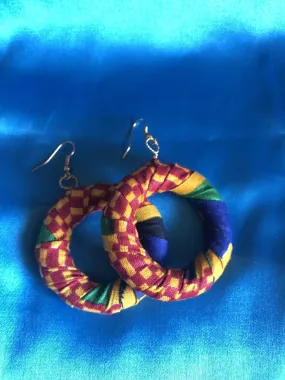 African Hoops in Red Ankara Print - Up cycled Zero Waste Earrings