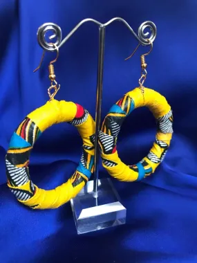 African Hoops in Yellow Ankara Print - Up cycled Zero Waste Earrings