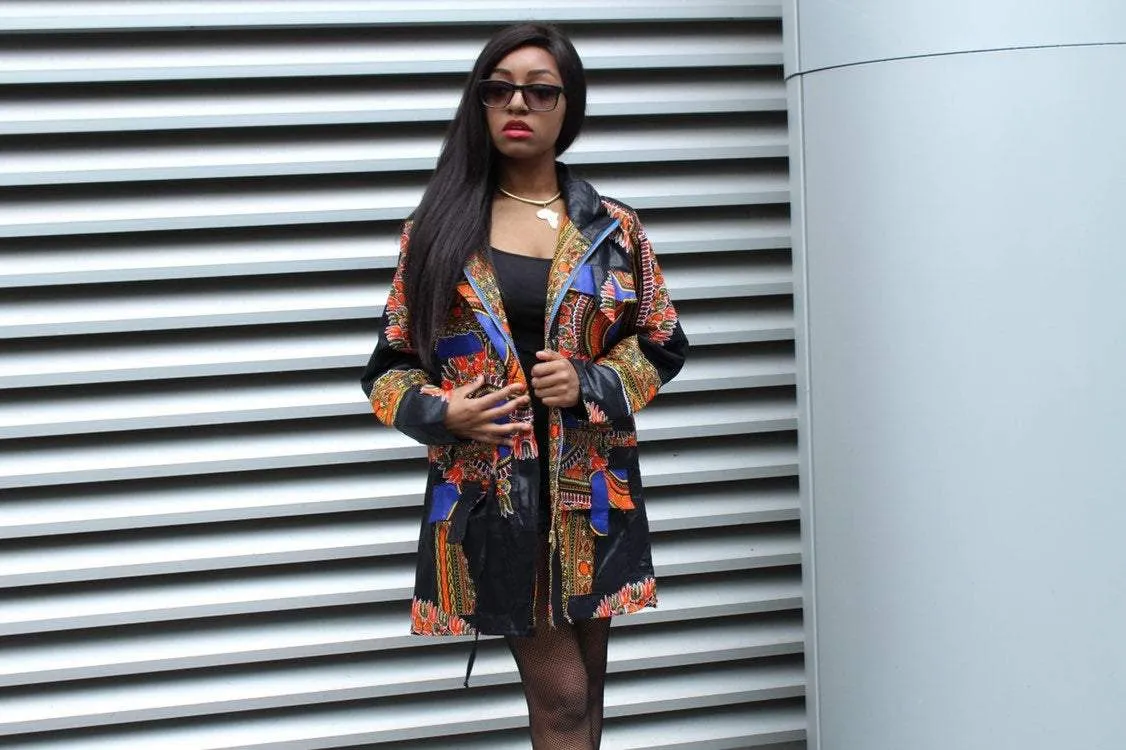 African Peacoat in Black Dashiki Print