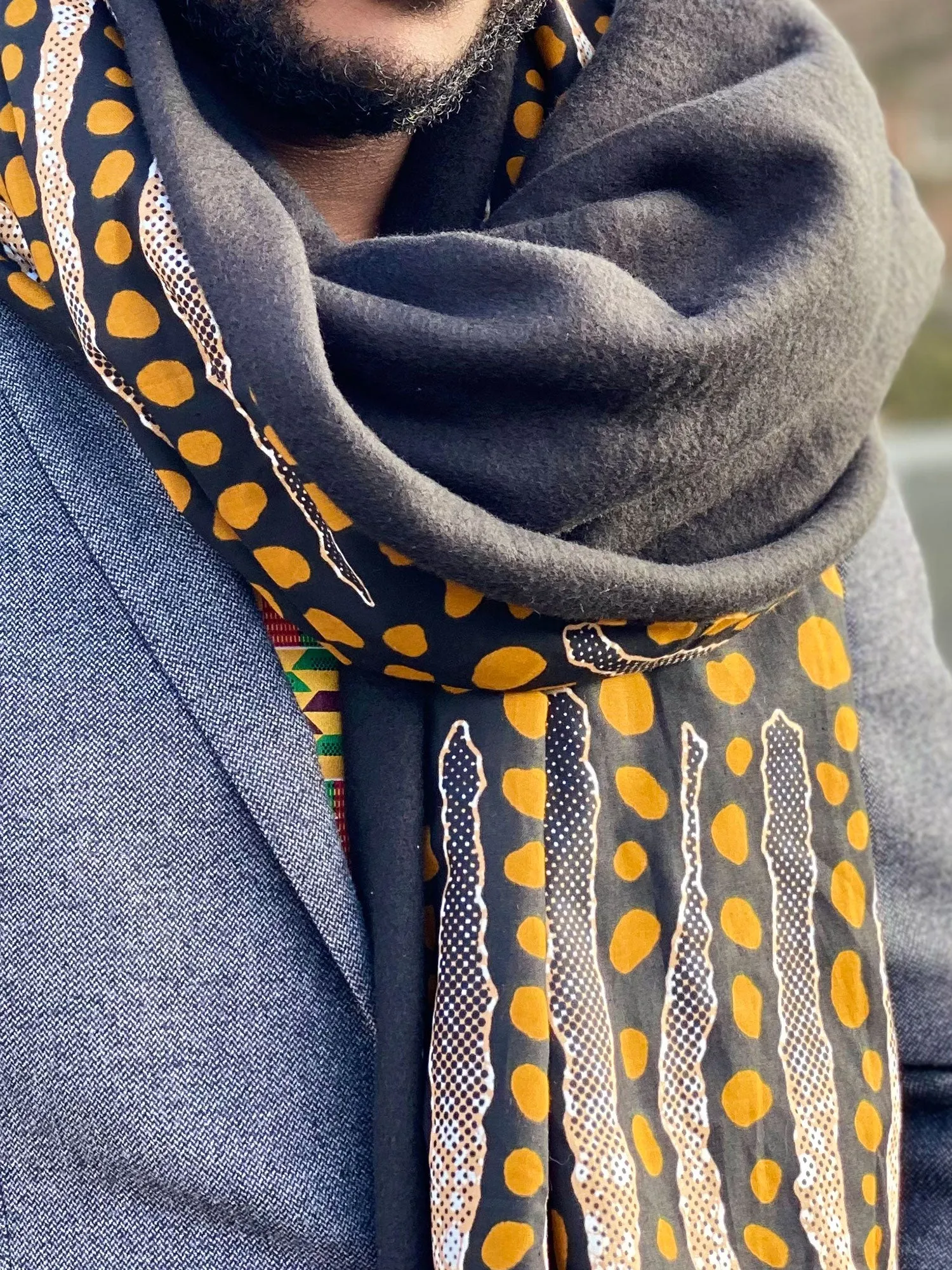 African print Winter scarf for Adults Unisex - Black mud cloth stripes