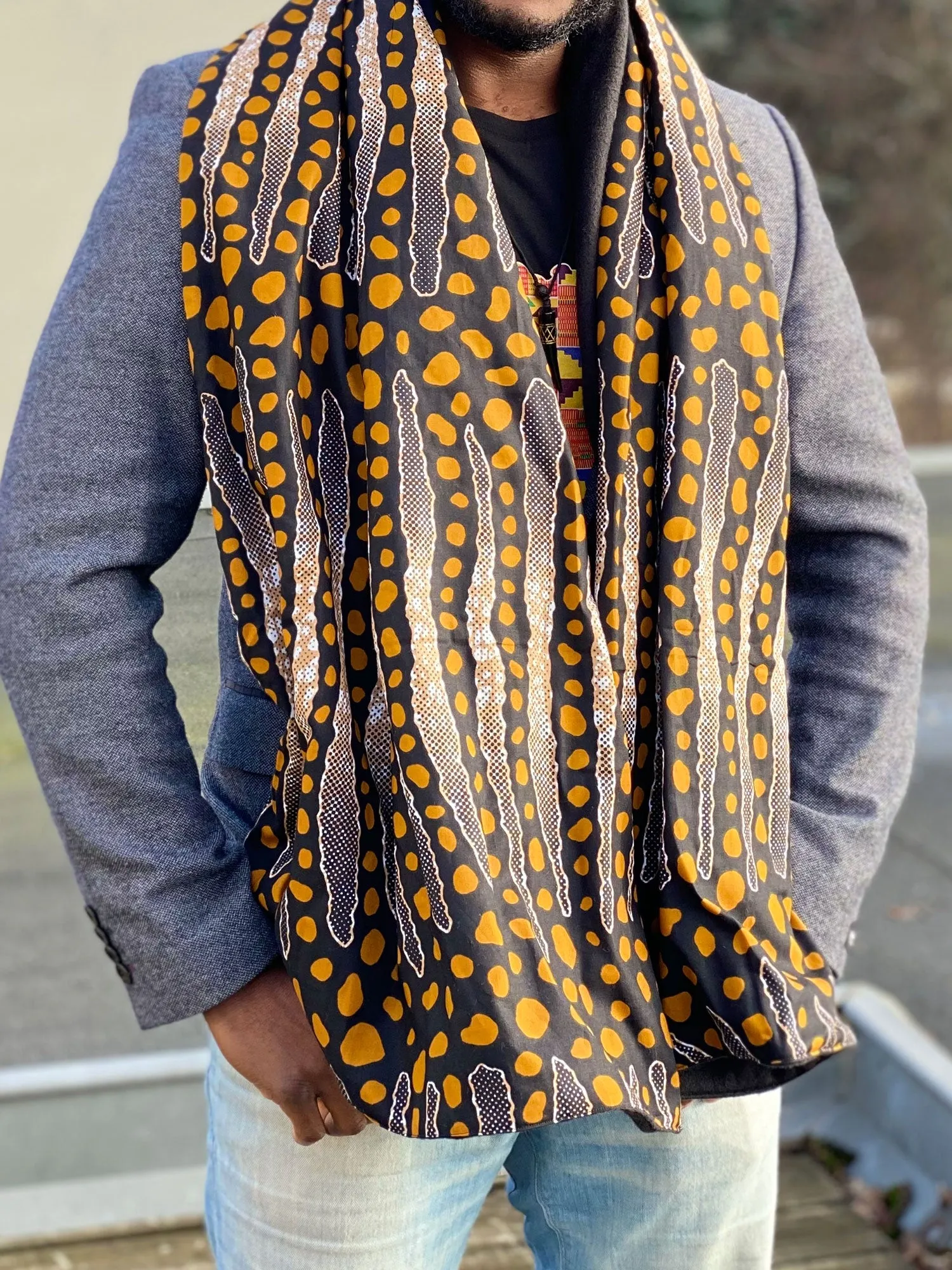 African print Winter scarf for Adults Unisex - Black mud cloth stripes