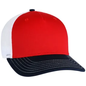 Ahead Red Crown/Navy Bill/White Mesh Wave Rider Cap