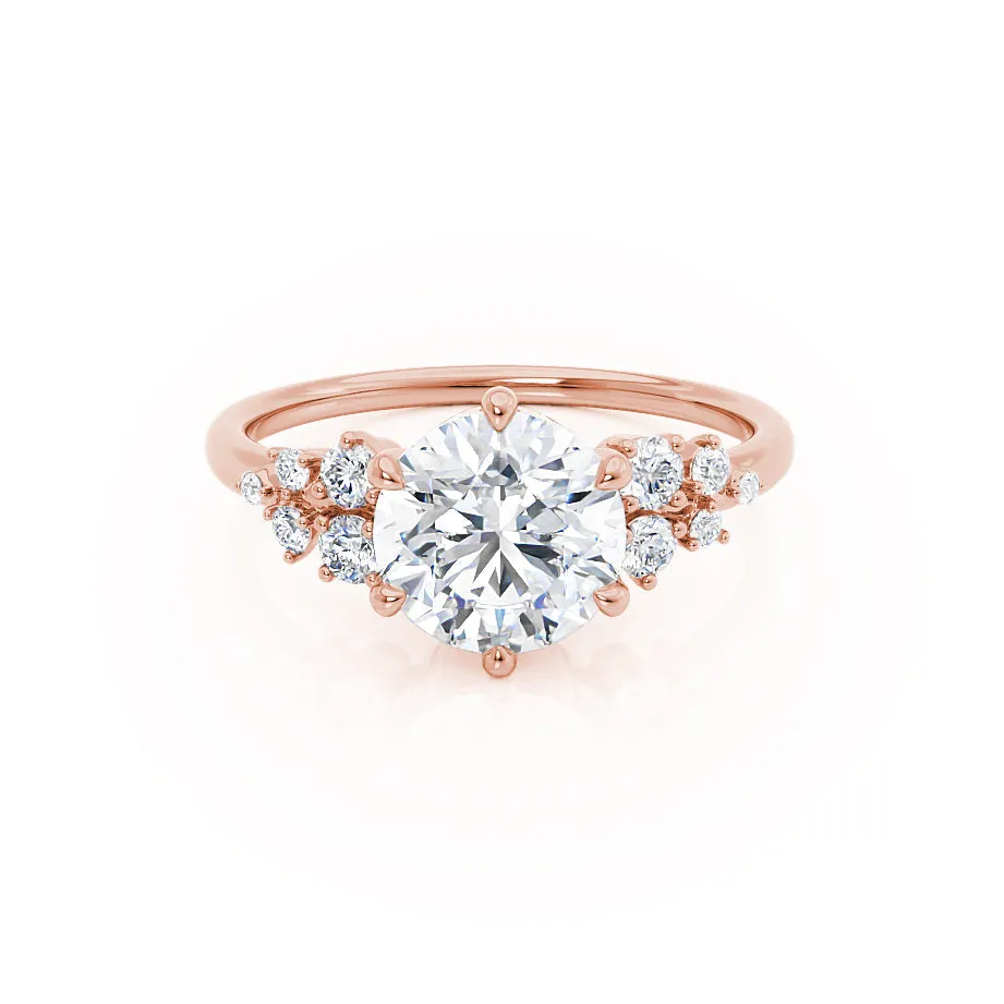 ALYA - Round Lab Diamond Starburst Cluster Shoulder Set Engagement Ring 18k Rose Gold