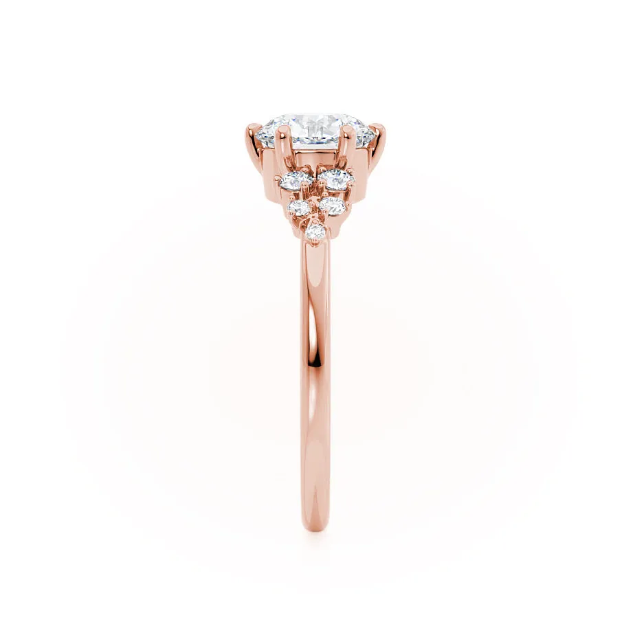 ALYA - Round Lab Diamond Starburst Cluster Shoulder Set Engagement Ring 18k Rose Gold