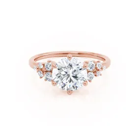 ALYA - Round Lab Diamond Starburst Cluster Shoulder Set Engagement Ring 18k Rose Gold