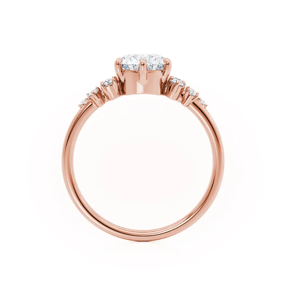 ALYA - Round Lab Diamond Starburst Cluster Shoulder Set Engagement Ring 18k Rose Gold